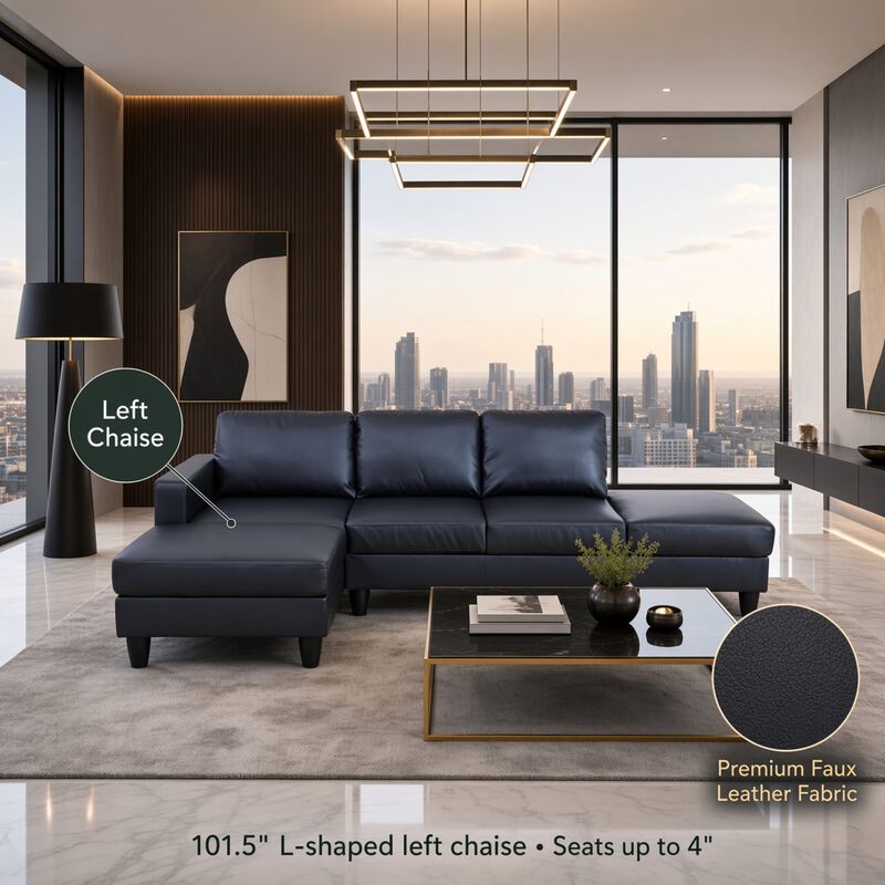Lumzil Faux Leather Fabric L-Shaped Sectional Sofa image number 5