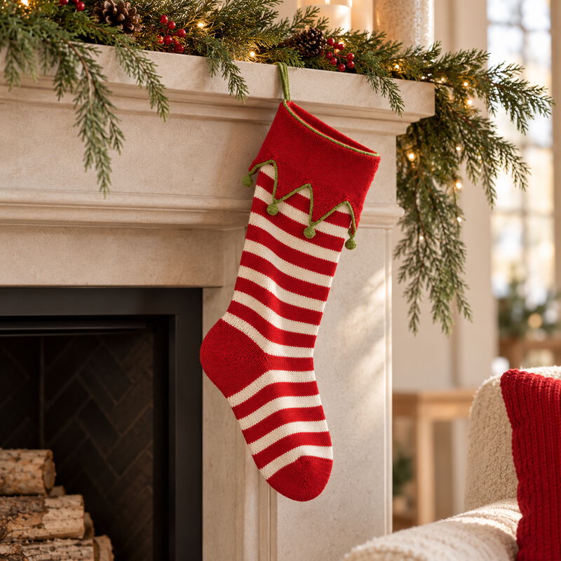 Elf Cuff Striped Stocking - Red image number 1