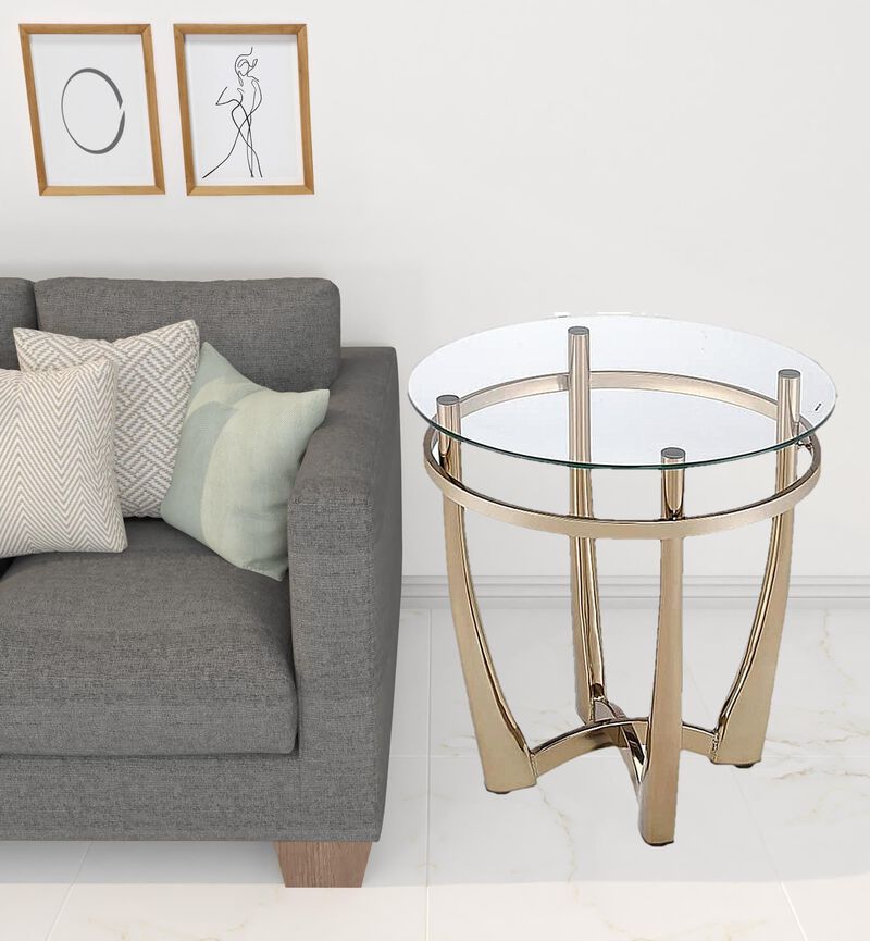 Homezia 25" Champagne Gold  And Clear Glass Round Mirrored End Table