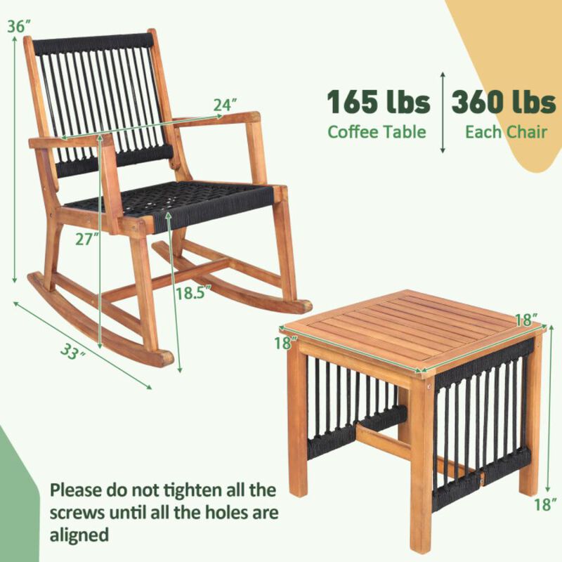 Hivvago 3 Pieces Acacia Wood Rocking Bistro Set