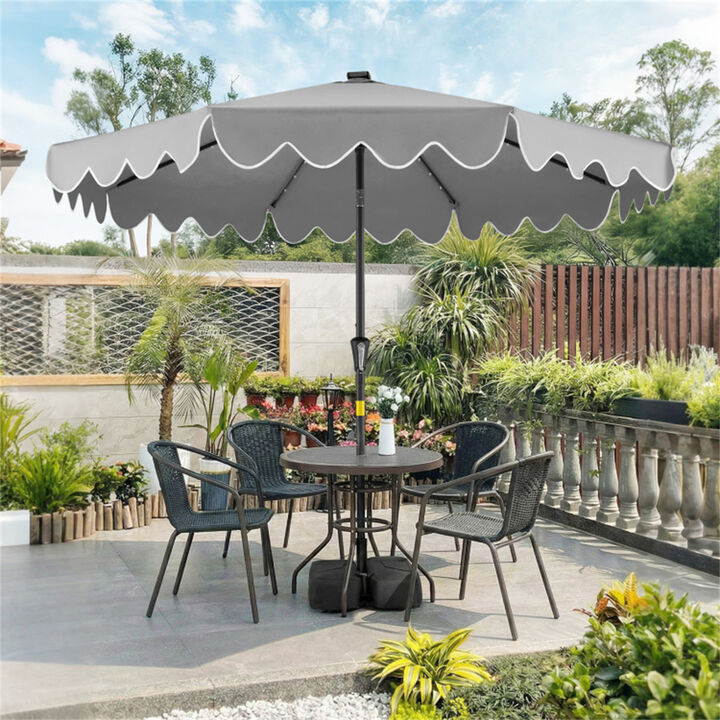 9 FT Outdoor Patio Umbrella with Solar LED Lights and Weighted Base