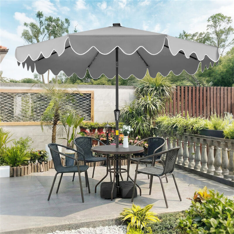 best grern solar patio umbrella Sonkuki 11 ft. Solar LED Round Aluminum Cantilever Outdoor Patio Umbrellas with Base Stand in Kelly Green