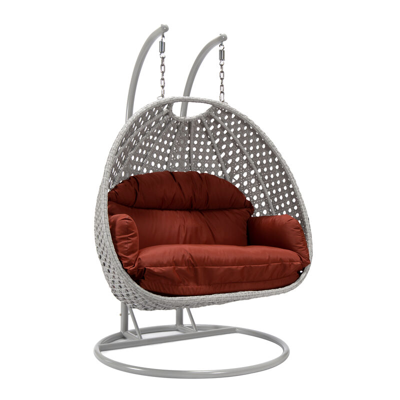 LeisureMod Mendoza Moder Wicker Hanging 2 person Egg Swing Chair Removable Cushion