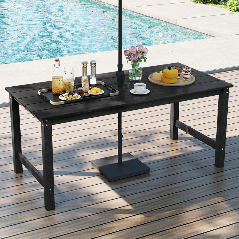 6 Person Outdoor Dining Table with Wood-Like HDPE Top and Umbrella Hole image number 1