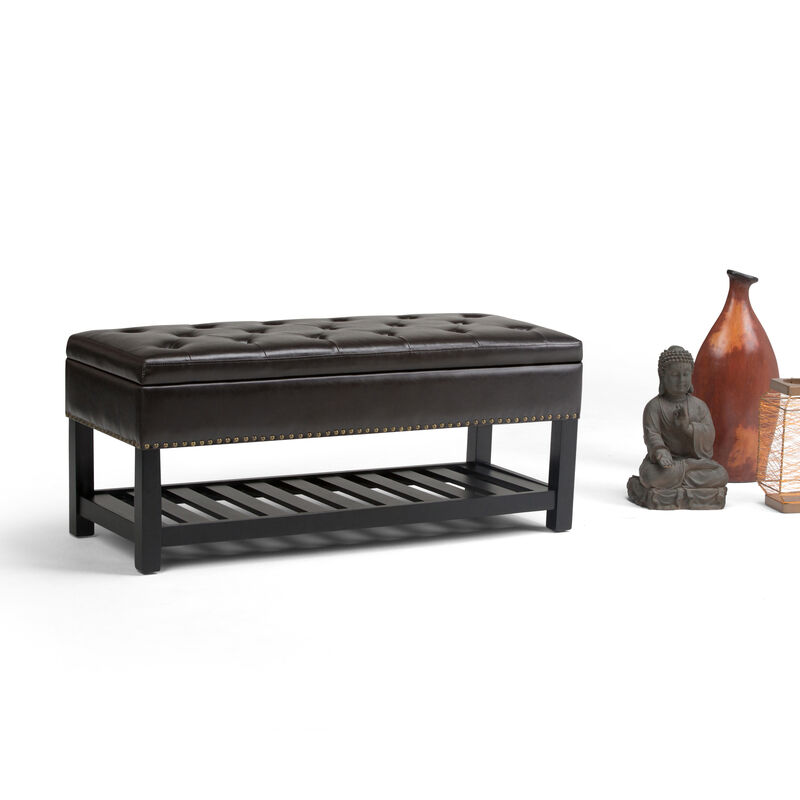 Lomond 43 inch Wide Transitional Rectangle Storage Ottoman Bench in Tanners Brown Faux Leather image number 2