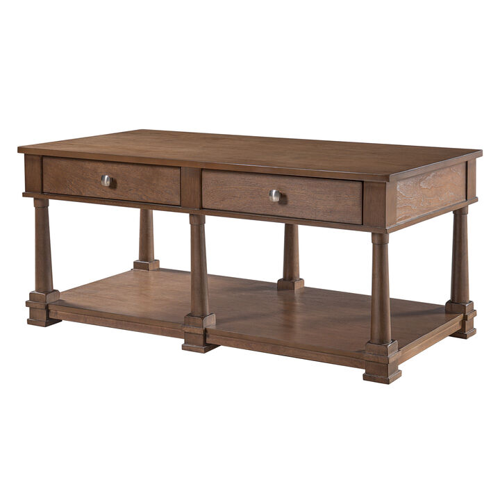 Merax Traditional Wood Coffee Table with 2 Spacious Drawers, Rich Wood Grain Finish