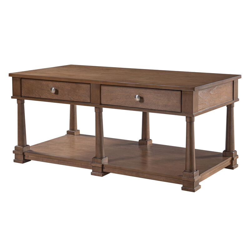 Merax Traditional Wood Coffee Table with 2 Spacious Drawers, Rich Wood Grain Finish image number 0