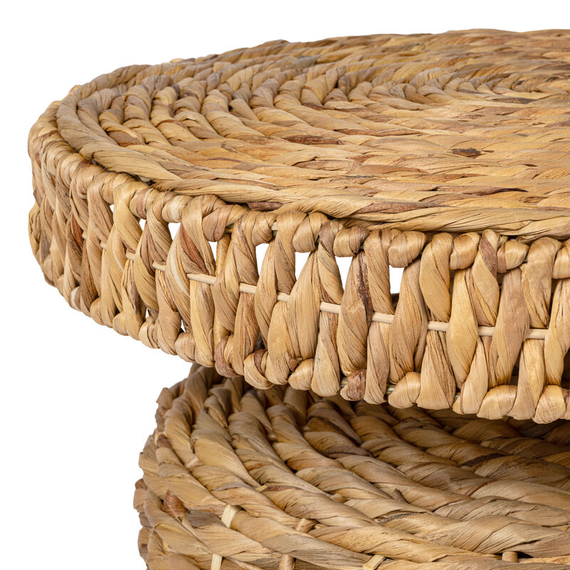 Marisol Coastal Bohemian Handwoven Water Hyacinth Round Accent Side Table image number 4