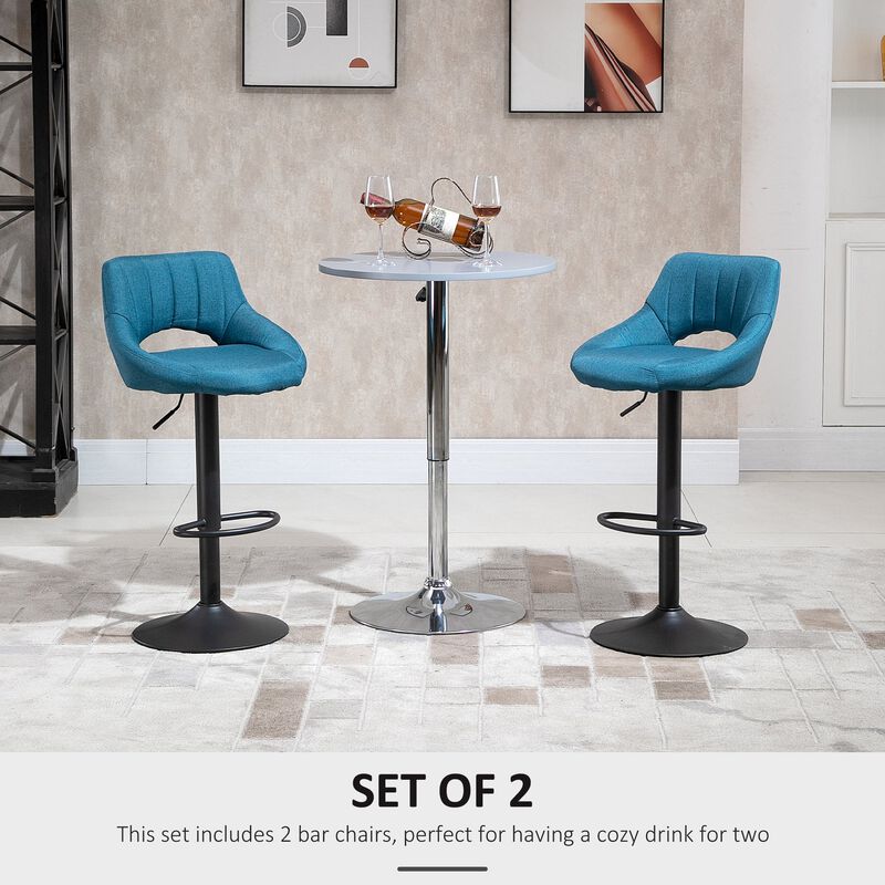 Modern Bar Stools Set of 2 Swivel Bar Height Barstools Chairs with Adjustable Height, Round Heavy Metal Base, and Footrest, Blue image number 4