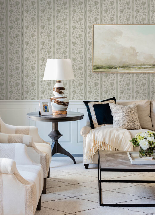Edgemoor Sage Jacobean Stripe Wallpaper