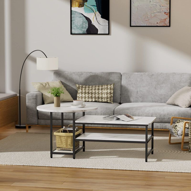 WOHOMO Coffee Table, White Modern Coffee Tables for Living Room, Detachable 2 Small Coffee Tables, Faux White Marble