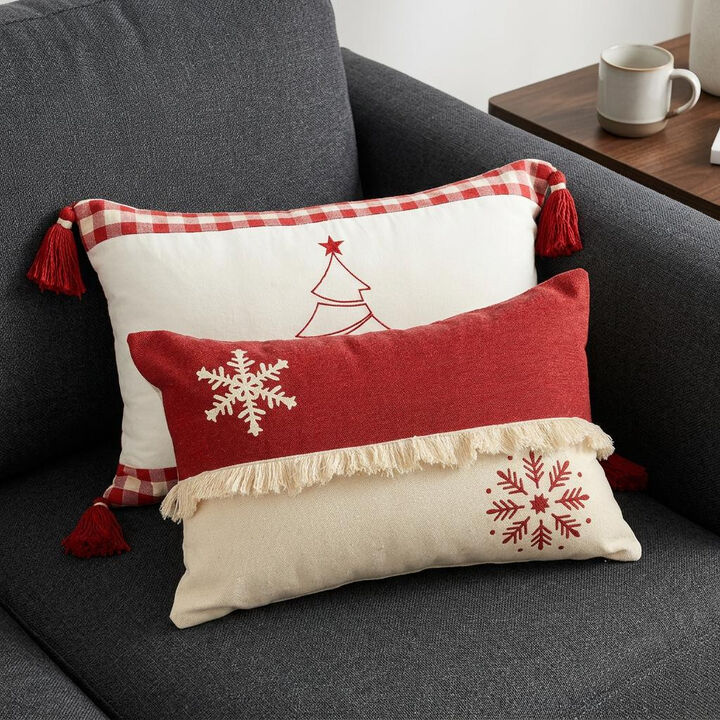 HomeRoots Set of Two Red And White Lumbar Christmas Cotton Throw Pillow Covers