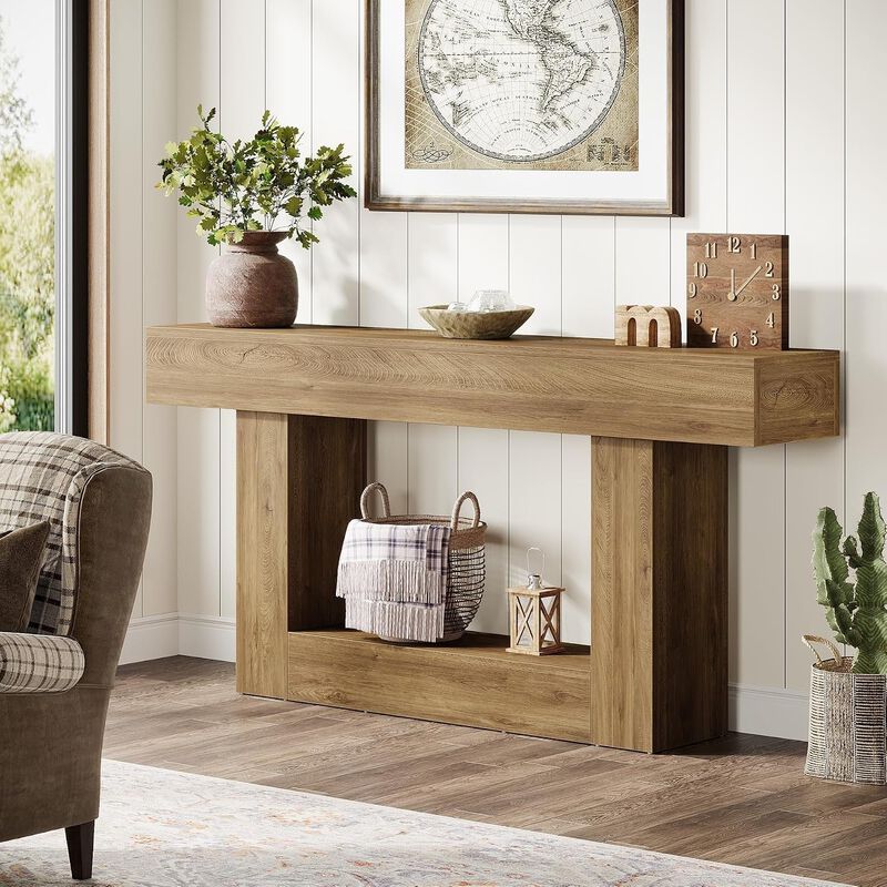 Tribesigns Farmhouse 2-Tier Wood Console Table image number 2