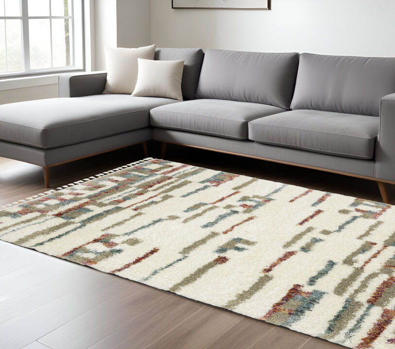 HomeRoots Abstract Shag Distressed Area Rug With Fringe