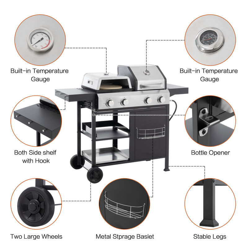 Stainless Steel 4-Burner 49,200 BTU Propane Gas Barbecue Grill image number 3