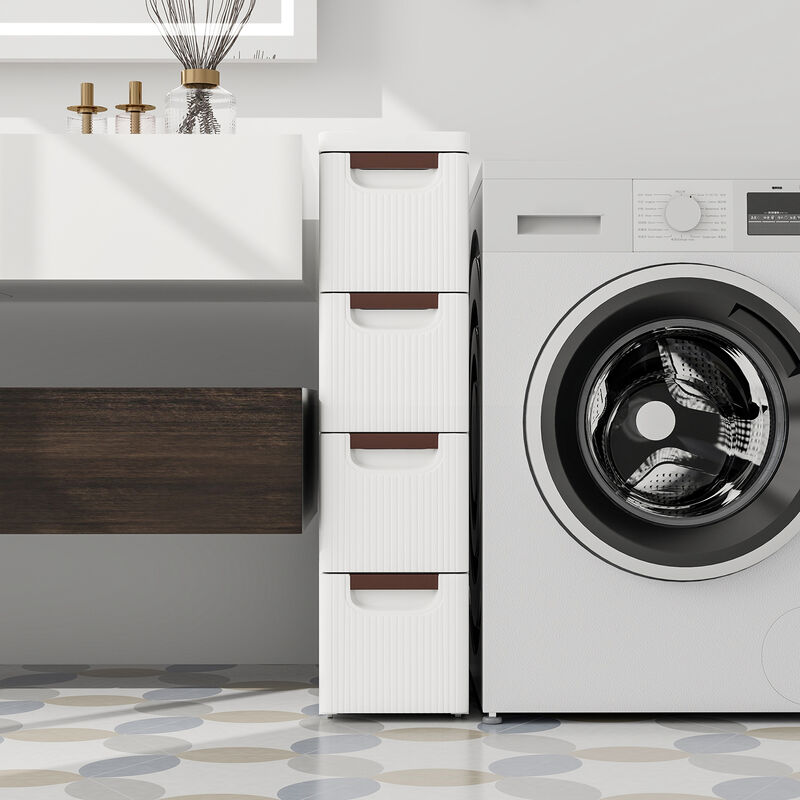 Drawer Rolling Organizer Unit Narrow Storage Cabinet with Built-In Wheels for Small Space