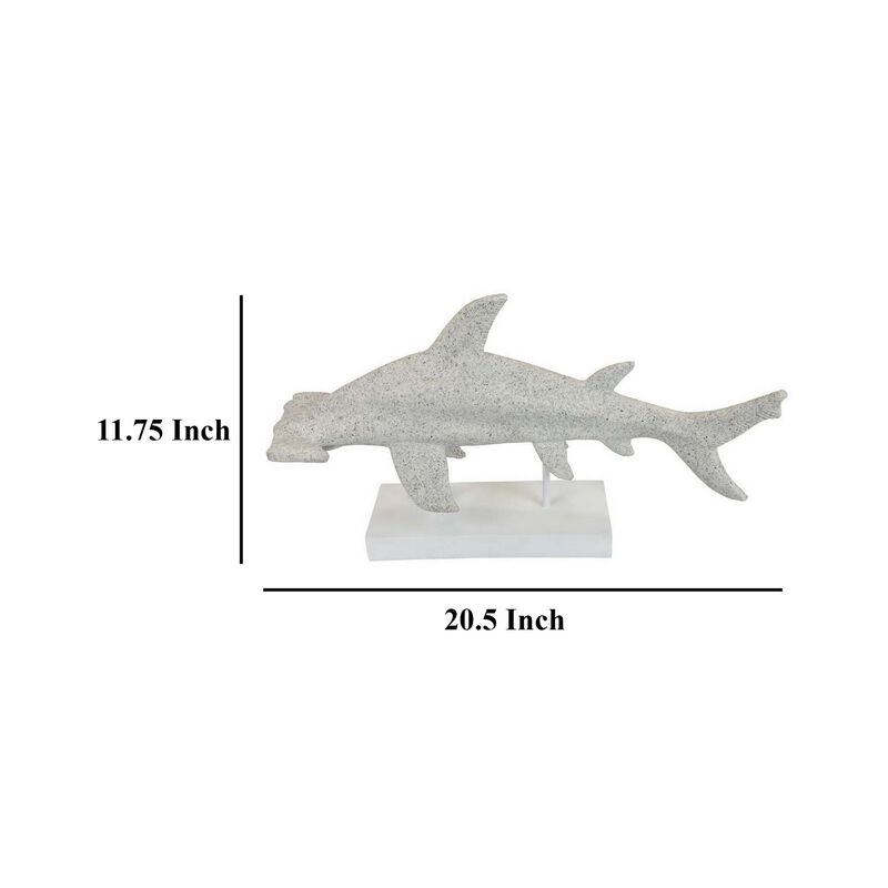 Shim Tabletop Decor, Shark Inspired Design Texture White Resin 21 Inch - Benzara image number 4