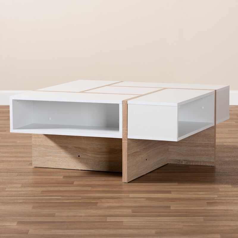 Baxton Studio Rasa Modern And Contemporary Two Tone White And Oak Finished Wood Coffee Table