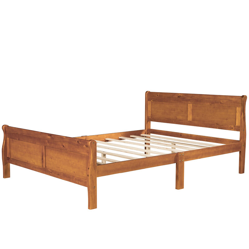 Whisen Wood Platform Bed Frame with Sleigh Design, Headboard, Footboard, and Sturdy Slat Support