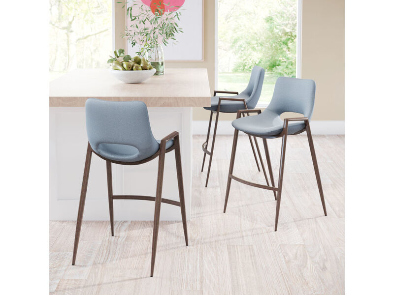 Desi Counter Stool (Set of 2) Azure Gray & Walnut