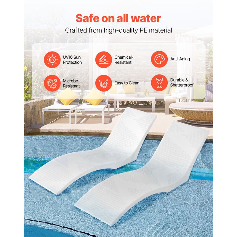 2-Piece In-Pool Lounge Chair Set for Shallow Water, Floating Pool Chaise Loungers-White image number 6