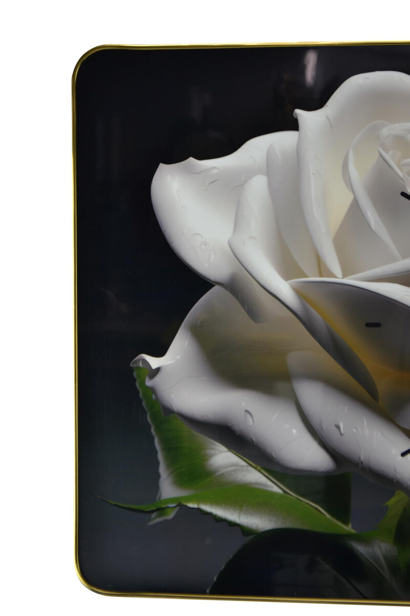 HomeRoots 24" White Black And Green Solid Wood and Acrylic Silent Roses Floral Wall Clock image number 2