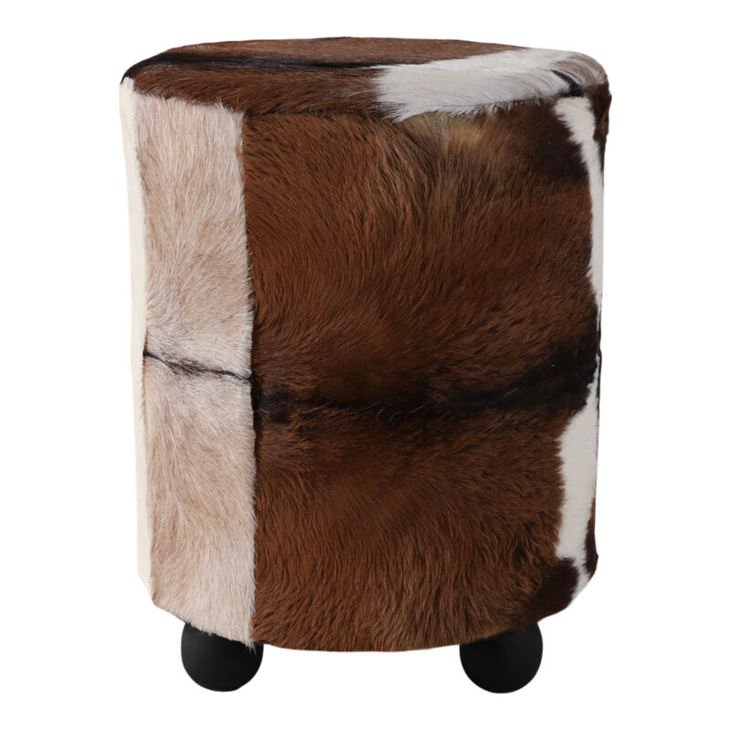 20x16" Hair On Hide Ottoman With Ball Feet, Brown image number 0