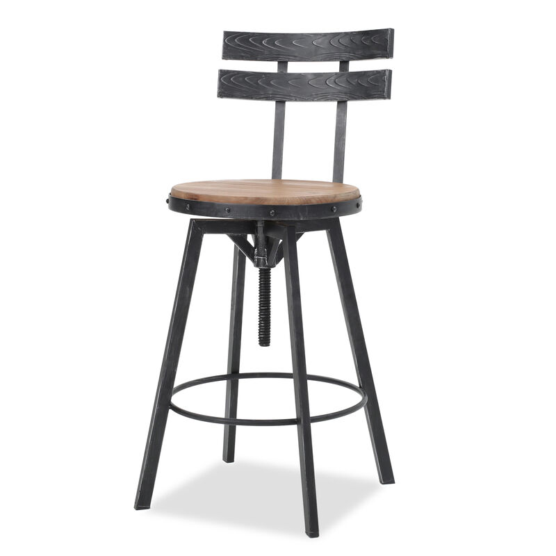 Streamdale Rustic-Chic Barstool Fir Wood Seat, Metal Frame