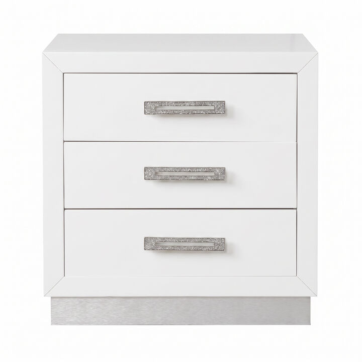 Modern 3-Drawer Nightstand with Crystal Diamond Hardware