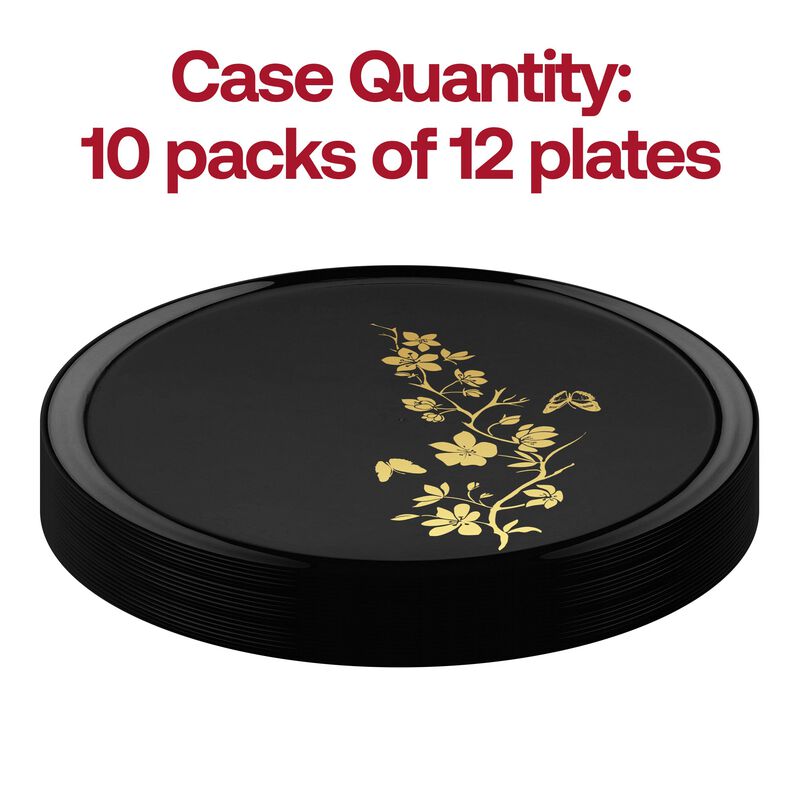 6.25" Black with Gold Floral Round Plastic Pastry Plates (120 Plates) image number 3