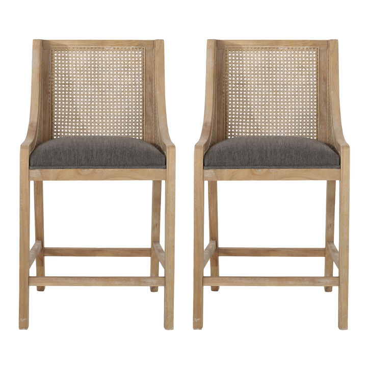 Christopher Knight Home Oneida Upholstered 25.5 inch Wood and Cane Counter Stools (Set of 2)