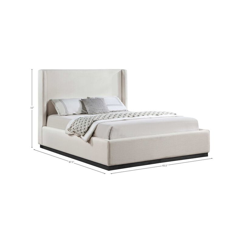 Meridian Furniture Flynn Beige Linen Textured Fabric Queen Bed