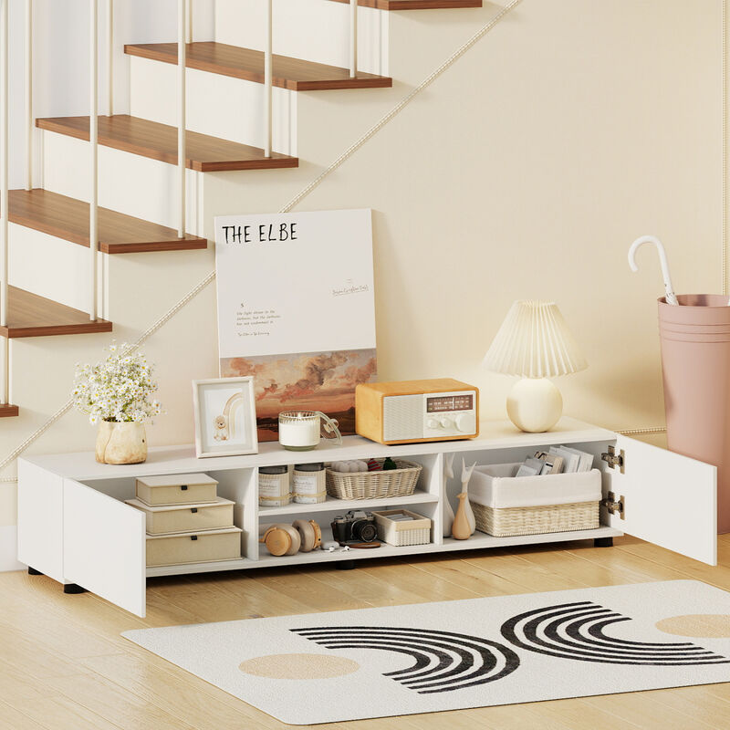 Modern TV Stand Entertainment Center with 2 Doors and Open Storage Shelves image number 5