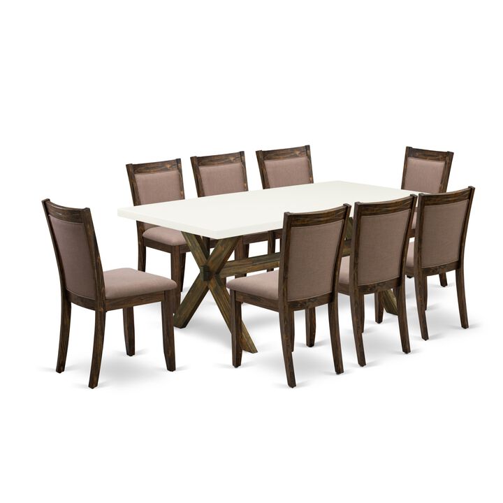 East West Furniture X727MZ748-9 9Pc Dining Set - Rectangular Table and 8 Parson Chairs - Multi-Color Color