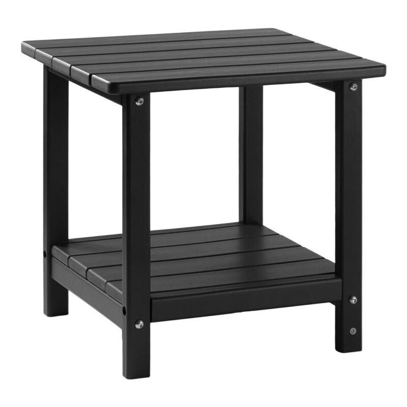 Double Layer HDPE Outdoor Side Table Weather Resistant End Table for Patio Backyard-Black image number 0
