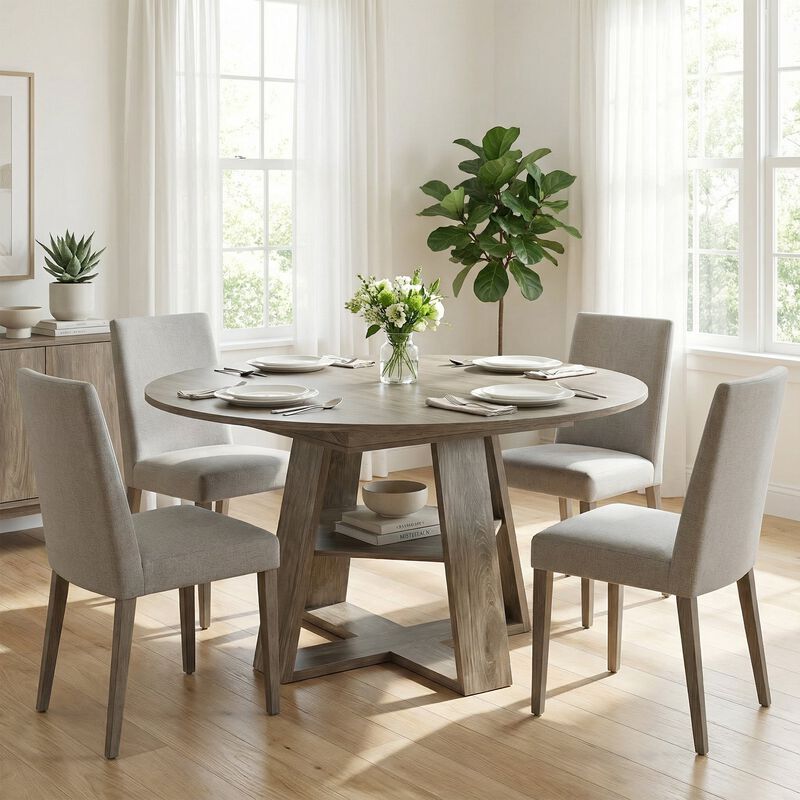 Extendable Round Dining Table for 4-8 People with Storage Shelf image number 4