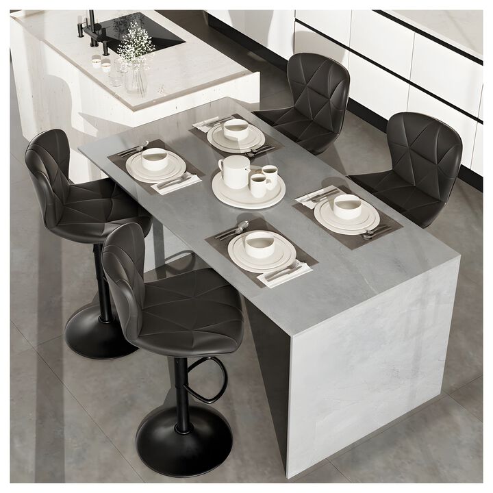 Faux Leather Swivel Bar Stools Set of 2, Adjustable Counter Height Kitchen Chairs, Iron Frame High Backrest 360&deg; Barstools for Kitchen Counter, Outdoor