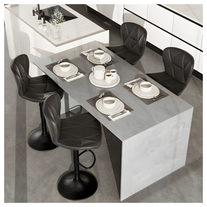 Faux Leather Swivel Bar Stools Set of 2, Adjustable Counter Height Kitchen Chairs, Iron Frame High Backrest 360&deg; Barstools for Kitchen Counter, Outdoor image number 1