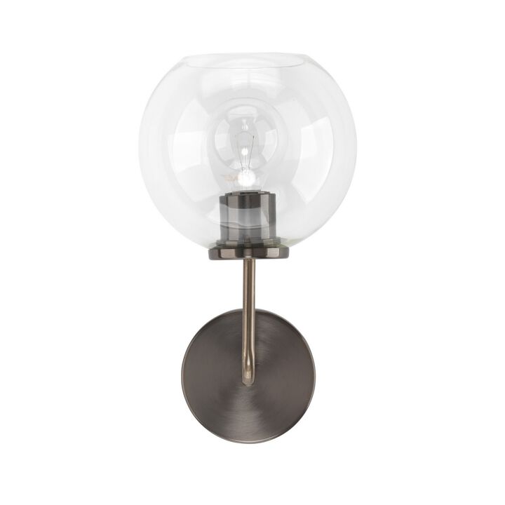 Wall Sconce with Metal Frame and Glass Shade, Gray-Benzara