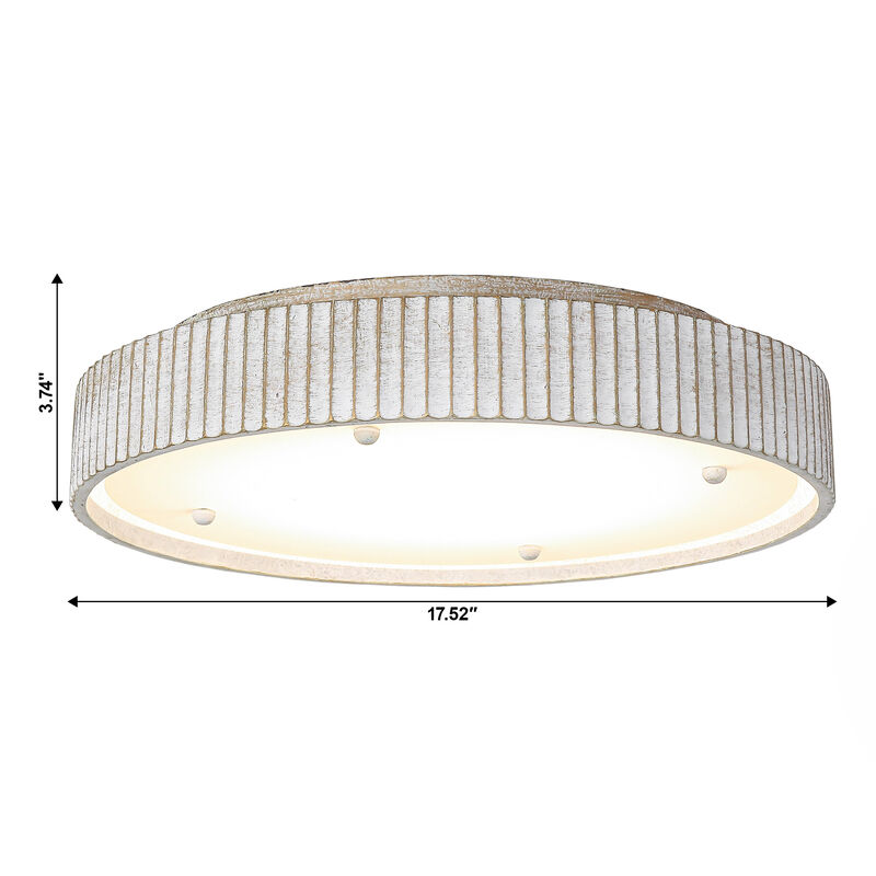 17.5" Modern White Drum Dimmable Flush Mount Ceiling Light with Resin Shade