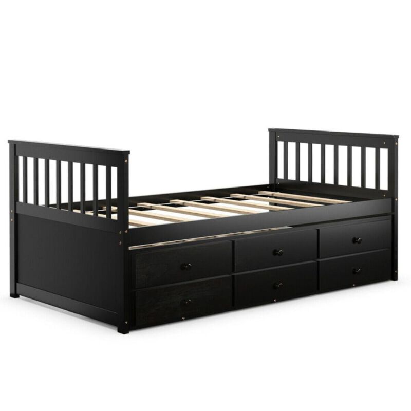 Hivvago Twin Captains Bed with Trundle and 3 Storage Drawers