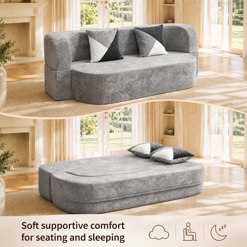 GOODSILO Convertible Eggshell Sleeper Sofa Bed with Plush Upholstery and 33D High Density Foam for Small Space Living Rooms Bedrooms Apartments image number 4