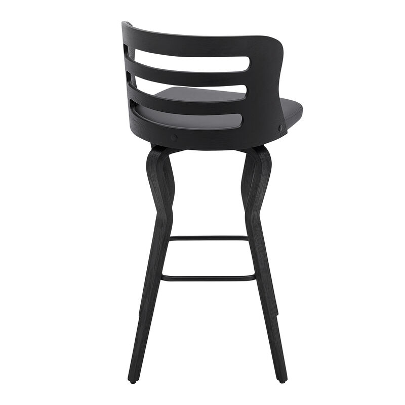 Verne Swivel Gray Faux Leather and Black Wood Bar Stool