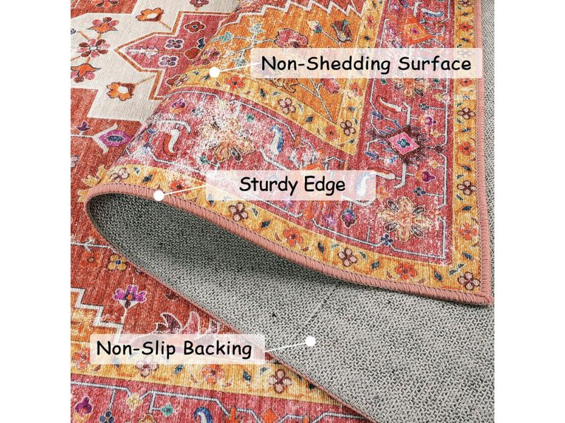Washable Vintage Boho Area Rug 5x7 Non Slip Bedroom Living Room Carpet image number 2