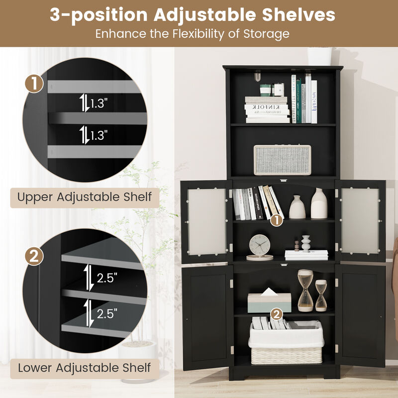6-Tier Bathroom Cabinet with Open Storage and Adjustable Shelves – Freestanding Design