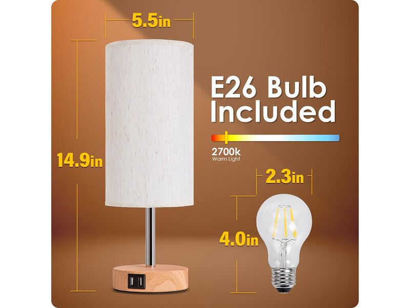 Bedside Table Lamp with USB Port - Touch Control image number 3
