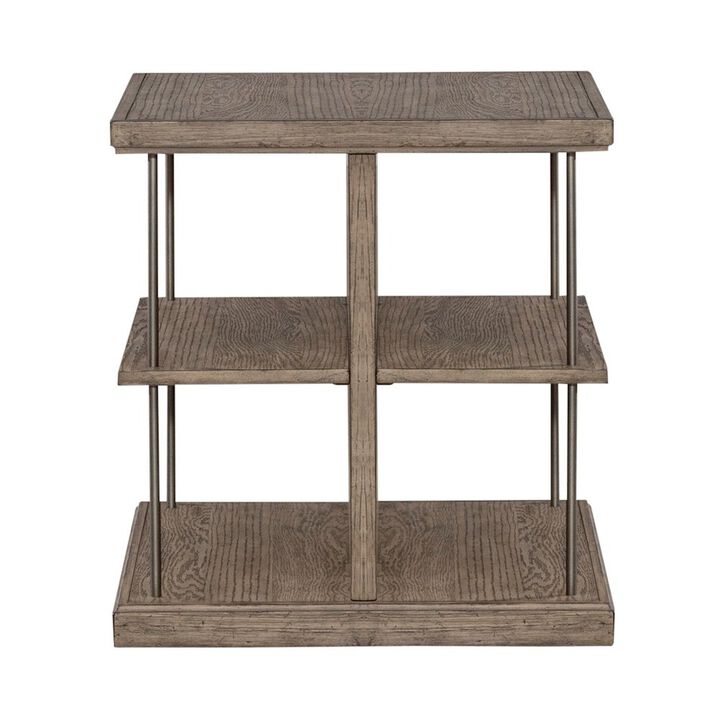 Liberty Furniture City Scape Metal Accent Oak Wood End Table for Living Room Burnished Beige