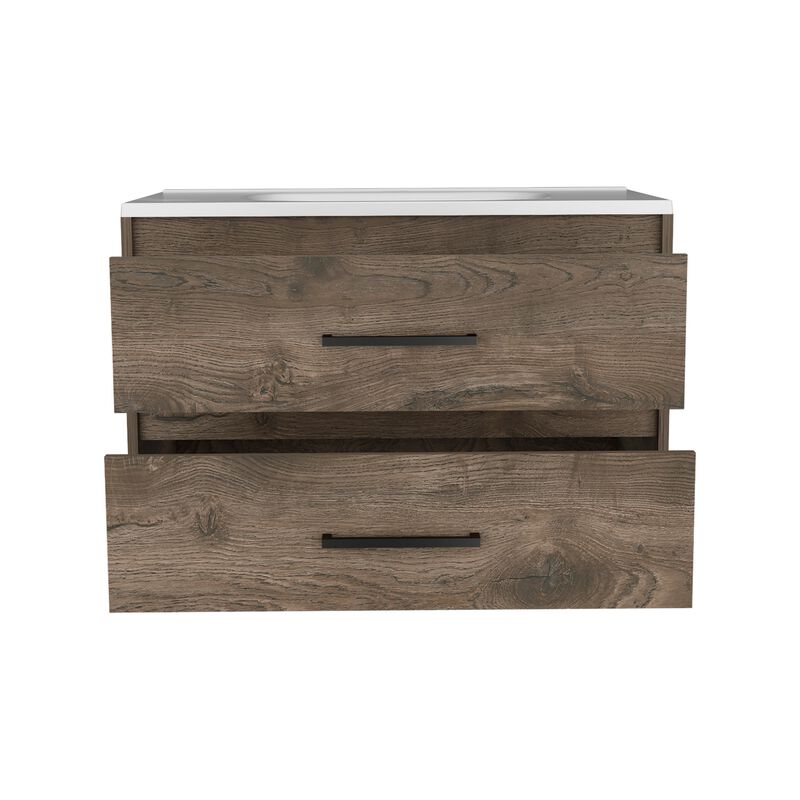 DEPOT E-SHOP Floating Vanity Bathroom 20.4H" with 2 Drawer Organizers, Dark Brown / White