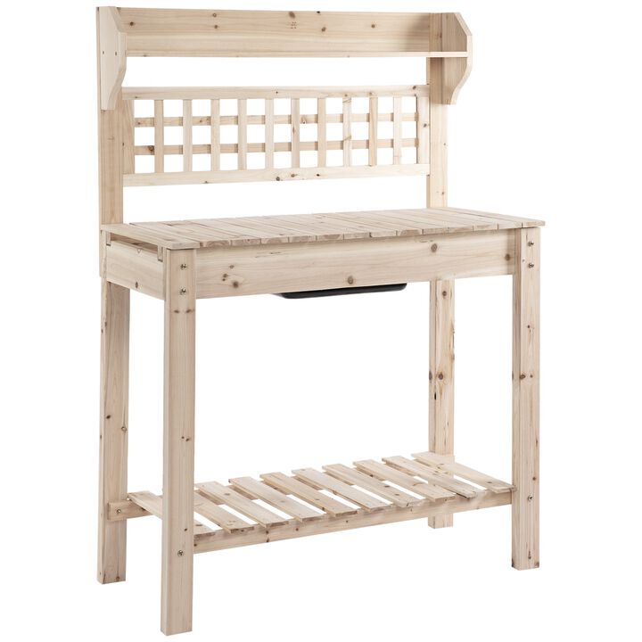 Natural Garden Helper: Wooden Potting Bench with Storage
