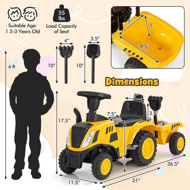 Kids Pedal Ride On Tractor with Detachable Trailer for Outdoor Play image number 2